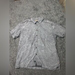 Quiksilver Gray Tribal Patterned Short-Sleeve Button-Down Shirt Waterman Collect